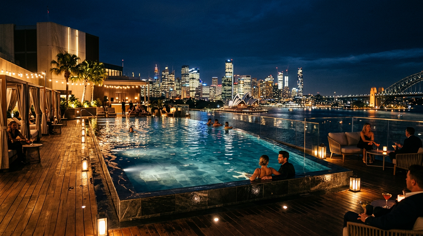 Rooftop infinity pool at Australian luxury resort